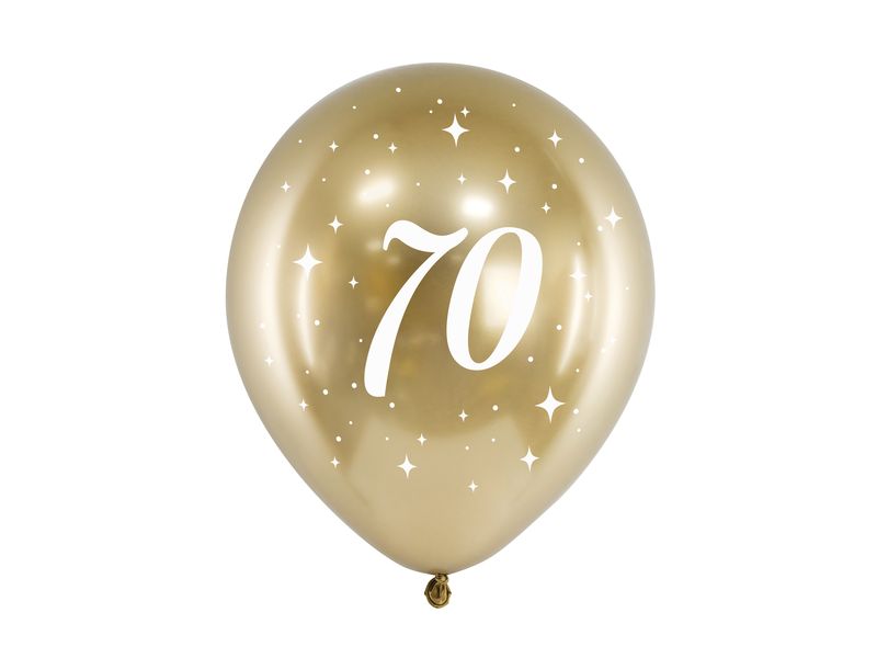 Zestaw balonów złotych "Glossy" na urodziny z cyfrą "70", 12 cali, 6 szt.