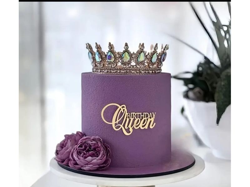 Topper na tort, Happy Birthday Queen, lustrzany, złoty