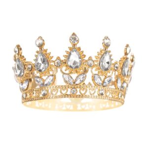 Dekoracja na tort, Korona, 10 cm, złota z kryształkami srebrnymi