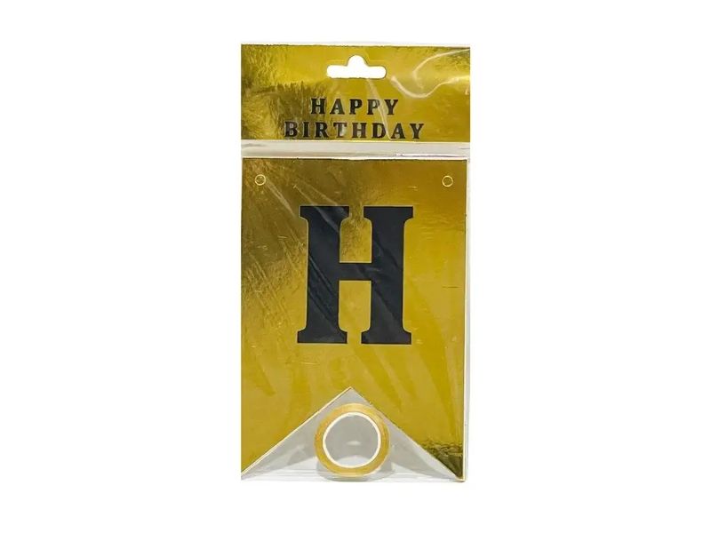Baner urodzinowy "Happy Birthday", 180 cm, złoty
