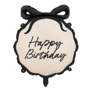 Balon foliowy "Happy Birthday z kokardką (pastylka)", czarny, 45 cm (18 cali)