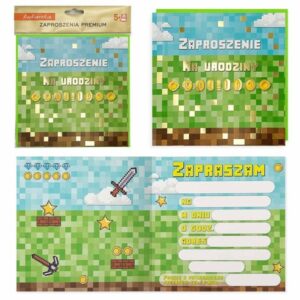Zaproszenia na urodziny, Urodziny - Piksele (PMZ-104), 5 szt.
