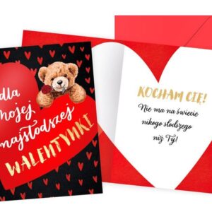 Karnet / Kartka "Walentynki (miś, serce)", PR-577