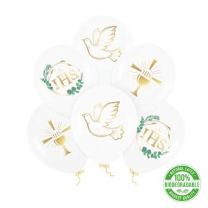 Zestaw balonów na Komunię Świętą, mix złoty z zieleniną, 12 cali, 6 szt.